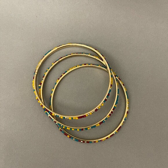 Multicolor Beads Gold-tone Fashion Bangle Bracelet NOWT - Picture 3 of 4
